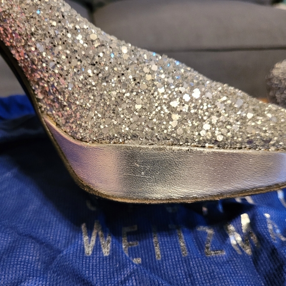Stuart Weitzman Silver Glitter Peep-toe Pump - 7.5 - Picture 12 of 16